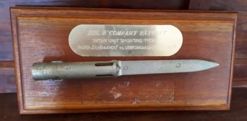 Bayonet mounted on wooden plaque.  Shooting trophy Umkomaas