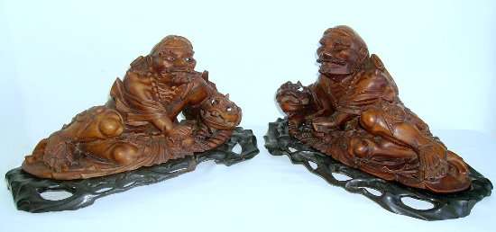Aumy - 2  x Early 20th Century Eastern Rosewood Hand Carved Figurines