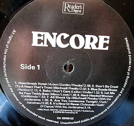 Elvis Presley Encore RDZ 87091ZZ Bonus B-1/RDZ 87091ZZ Bonus A