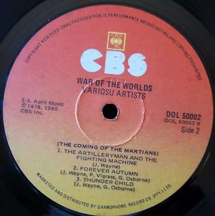The War of the Worlds Jeff Wayne's Musical Version DOL 50002 B3/A3 -GRC 2474 /GRC 2473