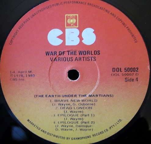 The War of the Worlds Jeff Wayne's Musical Version DOL 50002 B3/A3 -GRC 2474 /GRC 2473