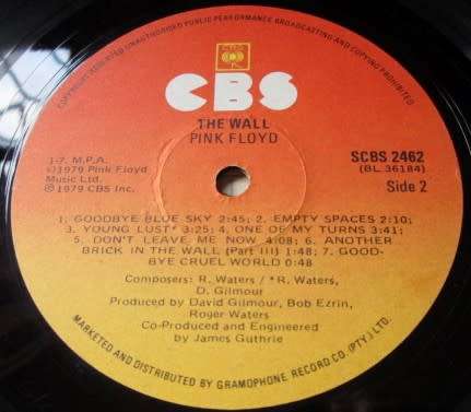 Pink Floyd The Wall SCBS 2462 BL 36184 IK-A / SCBS 2462 HM PAL 36185 IM-C/D