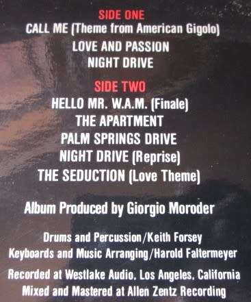 AMERICAN GIGOLO - 1980 ORIGINAL SOUNDTRACK (2391 447) LP VINYL RECORD - A3131