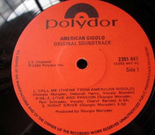 AMERICAN GIGOLO - 1980 ORIGINAL SOUNDTRACK (2391 447) LP VINYL RECORD - A3131