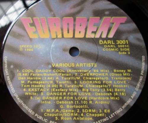 Eurobeat Vol One (DARL3001) 2x Vinyl LP Records