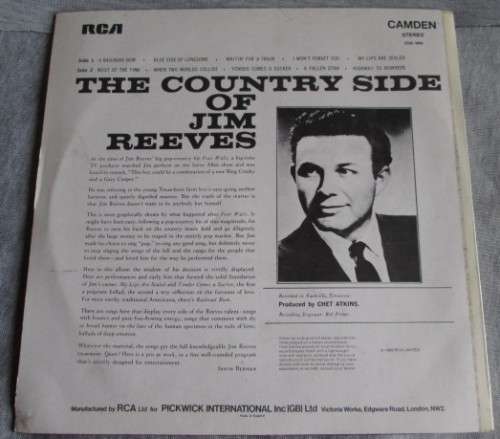 JIM REEVES - 1962 THE COUNTRY SIDE OF JIM REEVES 1962 (CDS 1000)  LP VINYL RECORD - S191