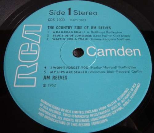 JIM REEVES - 1962 THE COUNTRY SIDE OF JIM REEVES 1962 (CDS 1000)  LP VINYL RECORD - S191