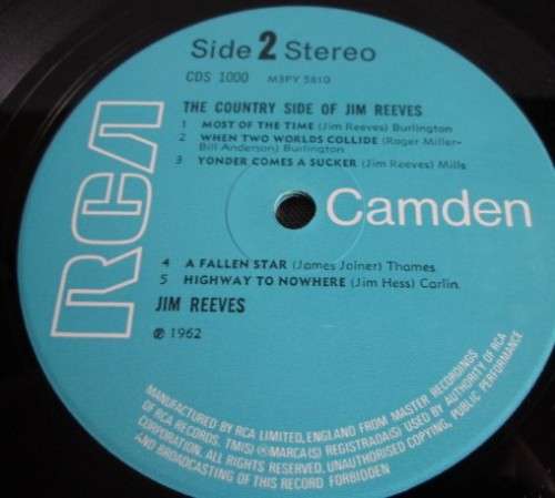 JIM REEVES - 1962 THE COUNTRY SIDE OF JIM REEVES 1962 (CDS 1000)  LP VINYL RECORD - S191
