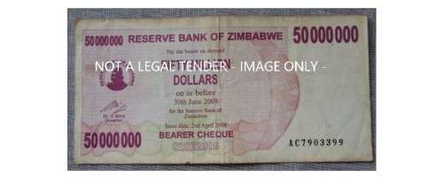 Zimbabwe Fifty Million Dollars / on or before 30th June 2008 (x1)