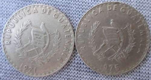 25 Centavos 1971/75 Guatemala (x2 Coins Lot)