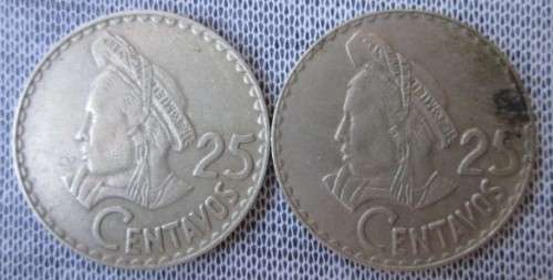 25 Centavos 1971/75 Guatemala (x2 Coins Lot)