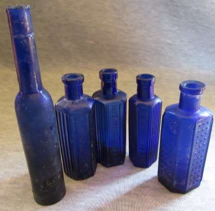Blue Medical Bottles - Empty x6