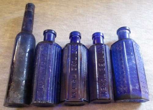 Blue Medical Bottles - Empty x6