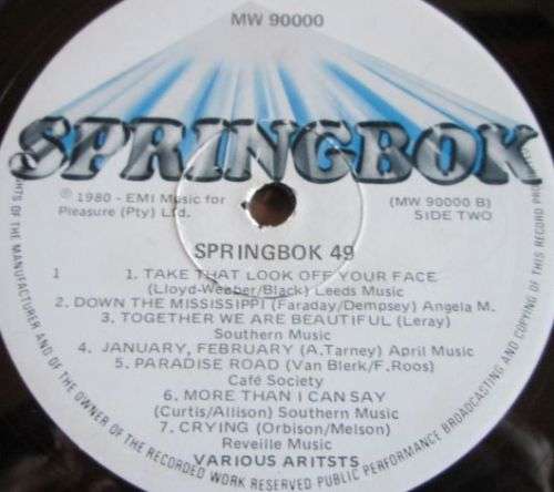1980 SPRINGBOK 49 (MW 90000) VINYL LP RECORD - S208