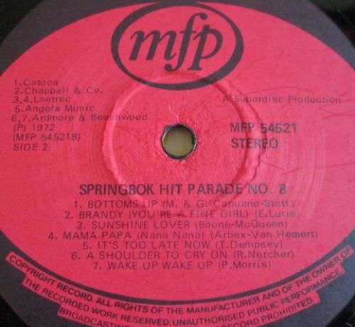 1972 SPRINGBOK HOT PARADE 8 (MPF 54521) LP VINYL RECORD - S210