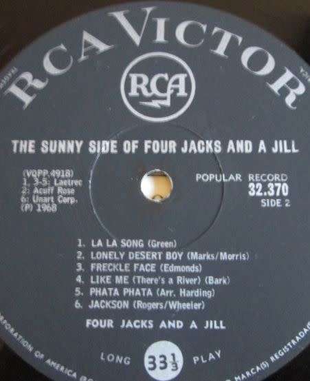 1968 THE SUNNY SIDE OF FOUR JACKS AND A JILL (VQPP 4917) VINYL LP RECORD - S213