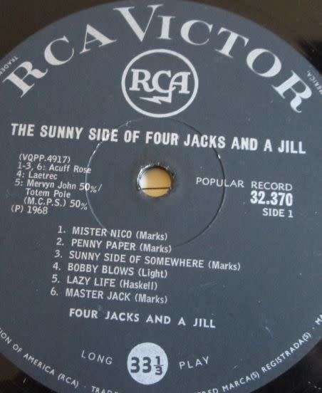 1968 THE SUNNY SIDE OF FOUR JACKS AND A JILL (VQPP 4917) VINYL LP RECORD - S213