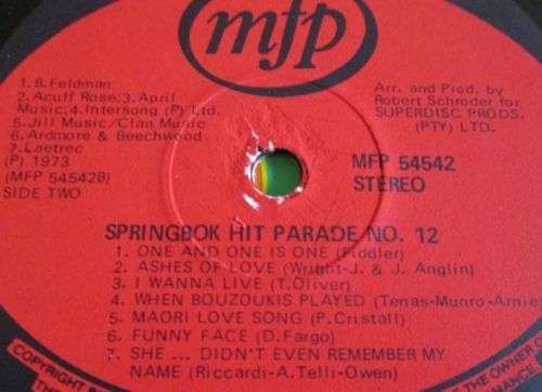 1973 SPRINGBOK HIT PARADE NO. 12 (MFP 54542) VINYL LP RECORD - S214