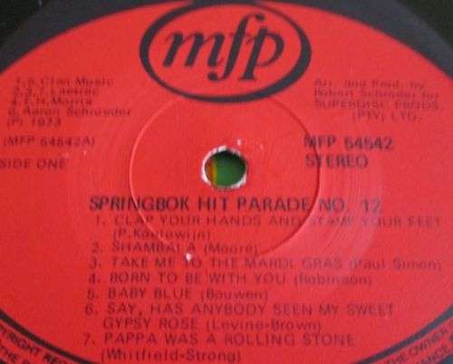 1973 SPRINGBOK HIT PARADE NO. 12 (MFP 54542) VINYL LP RECORD - S214
