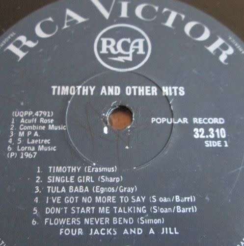 FOUR JACKS AND A JILL - 1967 TIMOTHY AND THE OTHER HITS (UQPP.4792) VINYL LP RECORD - S221