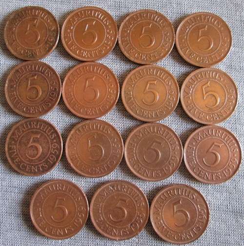 5 Cents Mauritius 1956/57/59 (Lot)