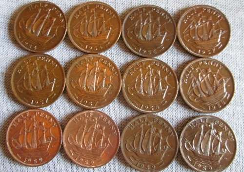Half Penny 1954/1956/1957/1958/1959 (Lot)