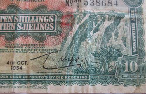 1954 UNION "STANDARD BANK OF SOUTH" 10 SHILLINGS NOTE WINDHOEK "RARE"