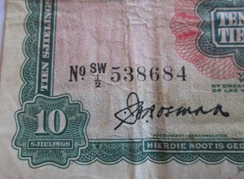 1954 UNION "STANDARD BANK OF SOUTH" 10 SHILLINGS NOTE WINDHOEK "RARE"