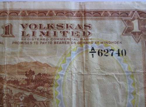1952 UNION "VOLKSKAS LIMITED" ONE POUND NOTE WINDHOEK "RARE"