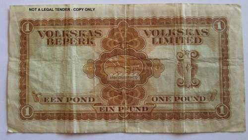1952 UNION "VOLKSKAS LIMITED" ONE POUND NOTE WINDHOEK "RARE"