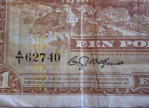 1952 UNION "VOLKSKAS LIMITED" ONE POUND NOTE WINDHOEK "RARE"