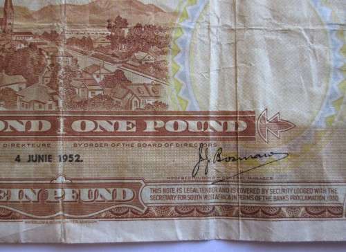 1952 UNION "VOLKSKAS LIMITED" ONE POUND NOTE WINDHOEK "RARE"