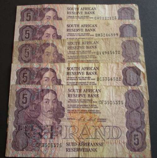 Five Rand South Africa  C L Stals (x5 Lot)