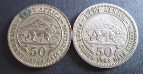 EAST AFRICA HALF SHILLING 50 CENTS 1924/1949 (x2 COINS - LOT)