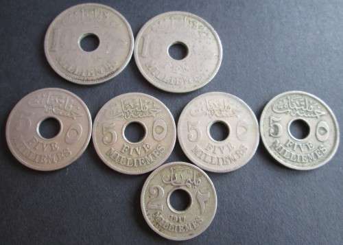 1917 MILS PALESTINE 2/3/10 MILLIEMES ASSORTED COINS (x7 COINS - LOT)