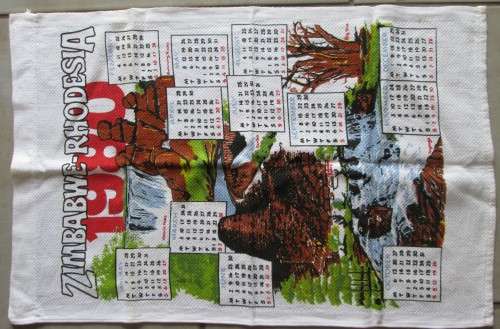 1980 ZIMBABWE/RHODESIA CLOTH CALENDAR (SEE DESCRIPTION)