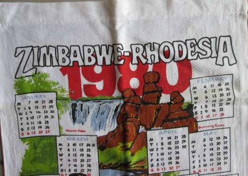 1980 ZIMBABWE/RHODESIA CLOTH CALENDAR (SEE DESCRIPTION)