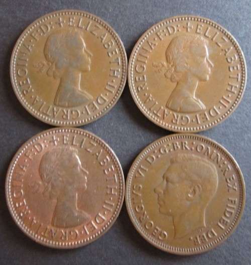 ½ PENNY GREAT BRITIAN (SEE DESCRIPTION - DATES) x4 COINS