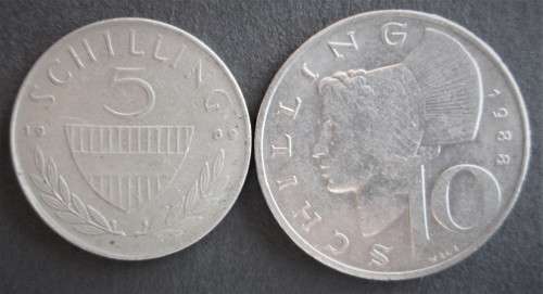 5/10 SHILLING AUSTRIA 1969/75/78/81/88/92/95 (LOT)