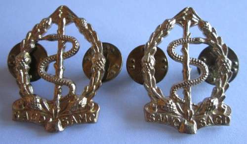 SA MEDICAL CORPS COLLAR BADGES (x2 LOT)