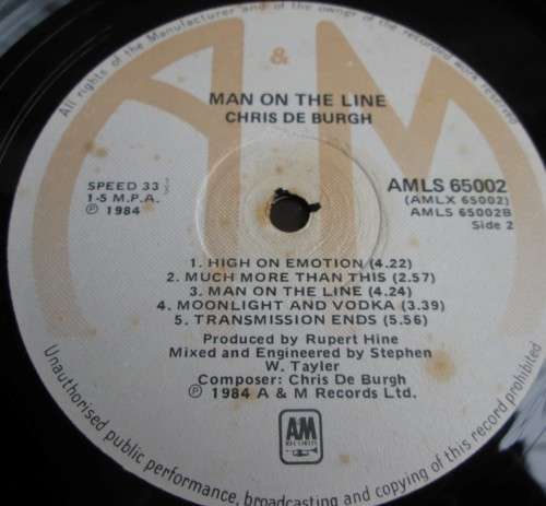CHRIS DE BURGH - MAN ON THE LINE 1984 (AMLS 65002) LP VINYL RECORD