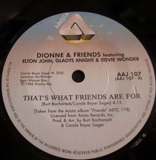 DIONNE and FRIENDS - THATS WHAT FRIENDDS ARE FOR 1985 (AAJ 107) 45 RPM