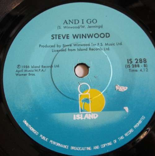 STEVE WIMWOOD - 1986 HIGHER LOVE/AND I GO (IS288) 45 RPM RECORD - A3231