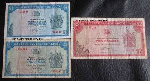 and DOLLARS RHODESIA NOTES x3 (LOT)