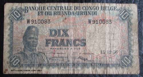10 FRANCS RUANDA / URUNDI 15.12.56 NOTE