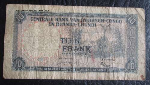10 FRANCS RUANDA / URUNDI 15.12.56 NOTE
