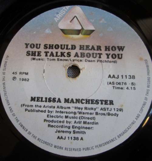 MELISSA MANCHESTER - 1982 YOU SHOULD HEAR HOW SHE TALKS ABOUT YOU / LONG GOODBYES - SM/47