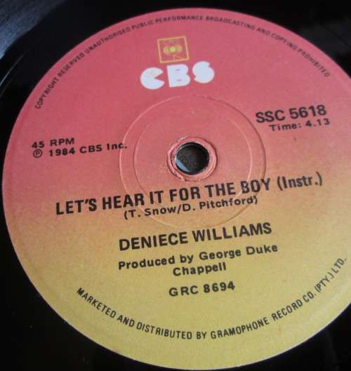 DENIECE WILLIAMS - LET`S HEAR IT FOR THE BOY 1984 (SSC 5618) 45 RPM RECORD