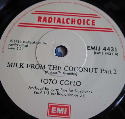 TOTO COELO - MILK FROM THE COCONUT 1983 (EMIJ 4431) 45 RPM RECORD
