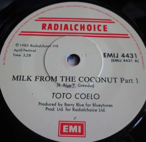 TOTO COELO - MILK FROM THE COCONUT 1983 (EMIJ 4431) 45 RPM RECORD